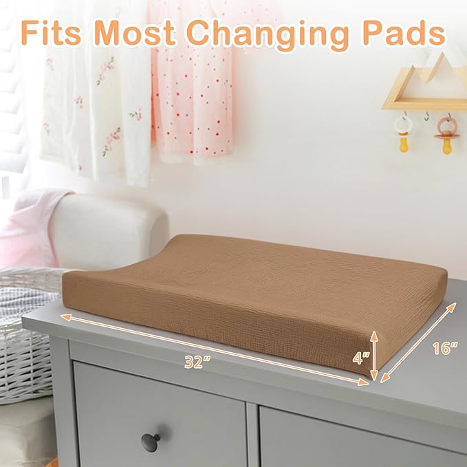 Accmor Muslin Baby Changing Pad Cover, 100% Cotton Universal Fitted Diaper Change Table Pad Covers for Girls Boys, Soft Breathable Changing Pad Sheets, 2 Pack