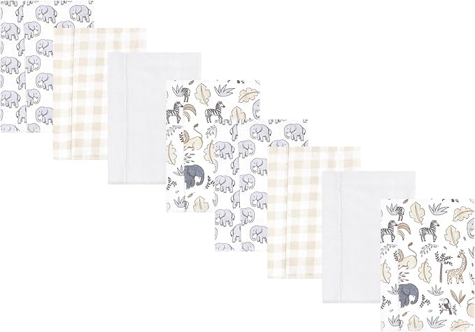 Hudson Baby Cotton Poly Flannel Burp Cloths Multipack, Neutral Safari 8-Pack, One Size