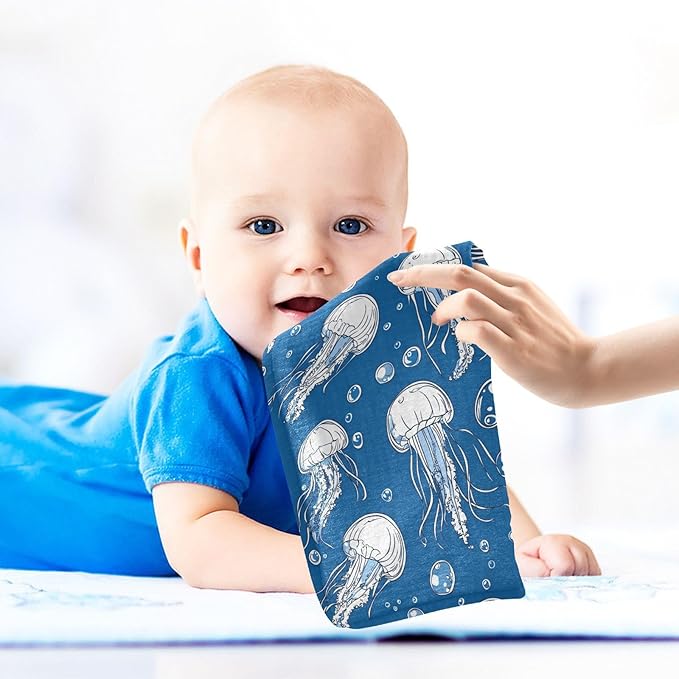 vvfelixl Baby Muslin Washcloths Jellyfish Bubbles Baby Burp Cloths Cotton Babys Face Towel for Newborn Infants Boys Girls Soft and Absorbent 11.8 X 11.8 in, 3 Pack