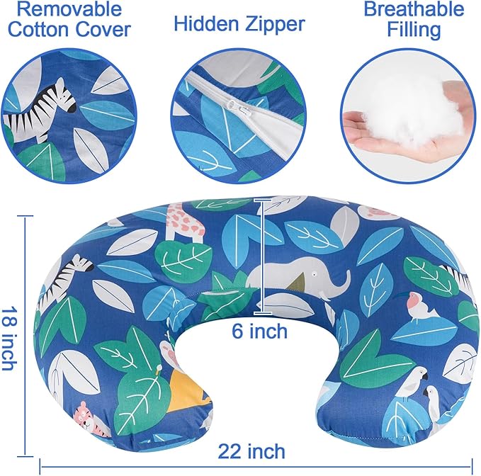 Ergonomic Nursing Pillow for Breastfeeding & Bottle Feeding, Breastfeeding Pillow to Reduce Back Neck Strain, Suitable for Breastfeeding Mom & Baby, Washable Cotton Cover(Jungle)