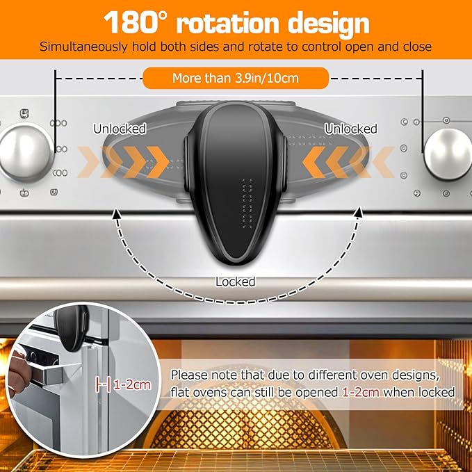 Oven Lock Child Safety (4 Pack), Cabinet Locks Baby Proofing, Baby and Child Proof Locks for Drawer Oven Stove Door, Easy to Install, No Tools Need, Upgrade Heat-Resistant Material - Black
