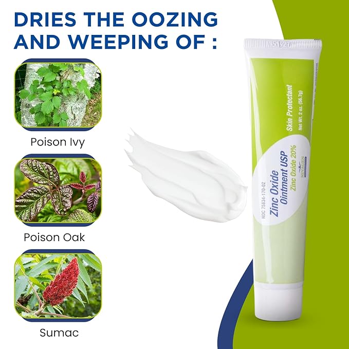 Nivagen Zinc Oxide Ointment USP 20% | For Diaper Rash, Chafed Skin, Protects From Wetness, Relief From Poison Ivy, Poison Oak, & Poison Sumac | 2oz Tube Of Zinc Oxide