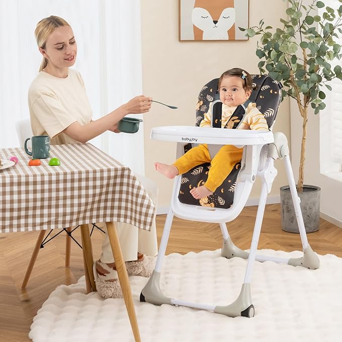 BABY JOY Convertible High Chair for Babies & Toddlers, Height Adjustable, Grow & Go High Chair w/Recline & Footrest, Removable Double Tray, Portable Baby Dinning Chair with Wheels (Forest Black)