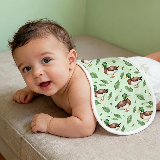 6pcs Mallard Duck Burp Cloths for Baby Boys Girls 100% Cotton Duck Themed Design Burp Rags, Soft Breathable Muslin Burping Cloths Absorbent Spit-Up Cloths for Infant Newborns