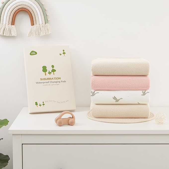 Portable Diaper Changing Pad 2 Pack Baby Changing Pad Travel, Lightweight Absorbent Baby Changing Mat 35 * 29.5 inch Diaper Bag Essentials - Apricot&Pink