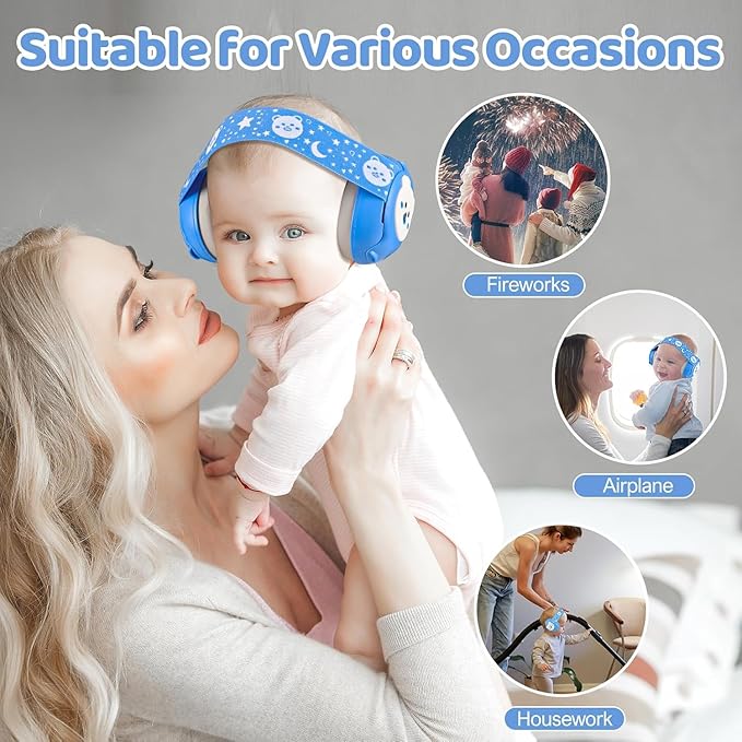 YomauiYee Baby Earmuffs-Infant Ear Protection for Babies 0-36 Months,Infant Headphones with Little Bear Design Noise Cancelling Headphones for Improves Sleep,Baby Travel Essentials for Airplane/Sleep