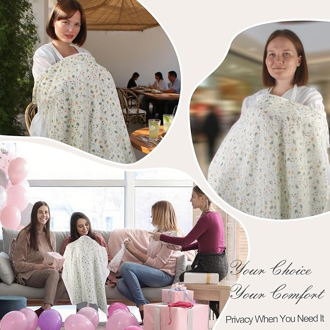 Muslin Nursing Cover for Breastfeeding,Breathable Breastfeeding Cover, Privacy Breastfeeding Cover Nursing Apron, Lightweight & Ventilated Breastfeeding Cover,Multi-use Stroller Cover