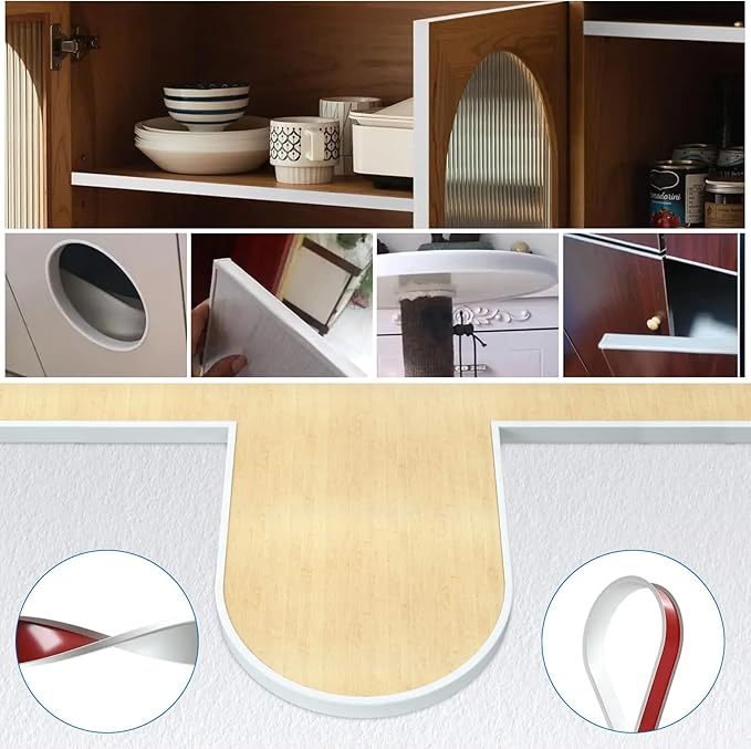 U-Shape Edge Banding, 16.4ft Self Adhesive Veneer Edging Trim TPE Flexible Furniture Edge Protector for Countertop Table Cabinet Repair Furniture Restoration (30mm, White)