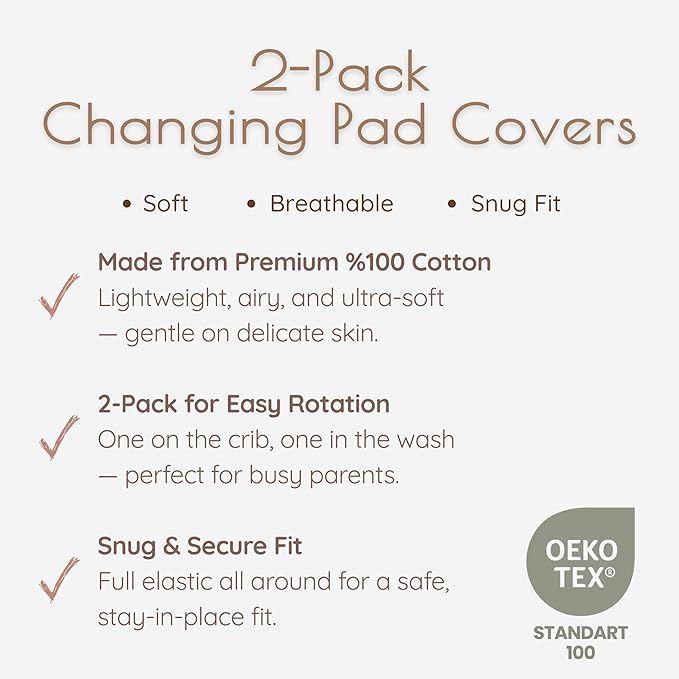 Baby Changing Pad Cover Boy, 100% Cotton Changing Table Sheets, 2 Pack Changing Table Covers, 32"x16" x 8" Diaper Changing Pad Cover Boy, Oeko-TEX Certified (Woodland Green Changing PadCover)