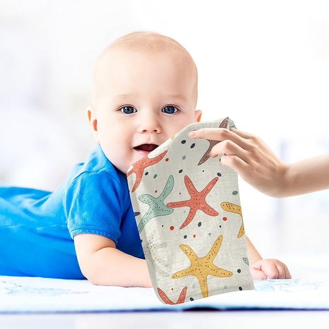 vvfelixl Colorful Starfish Baby Burp Cloths Baby Muslin Washcloths for Boys Girls Cotton Babys Face Towel for Newborn Infants Soft and Absorbent 11.8 X 11.8 in, 5 Pack