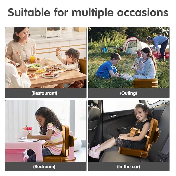 Toddler Booster Seat for Dining Table,Booster Seat for Kitchen Chair with Extended Straps,2PCS Portable with Safety Buckles,Suitable for Kids Aged 3-12 in Restaurants (Dark Brown)