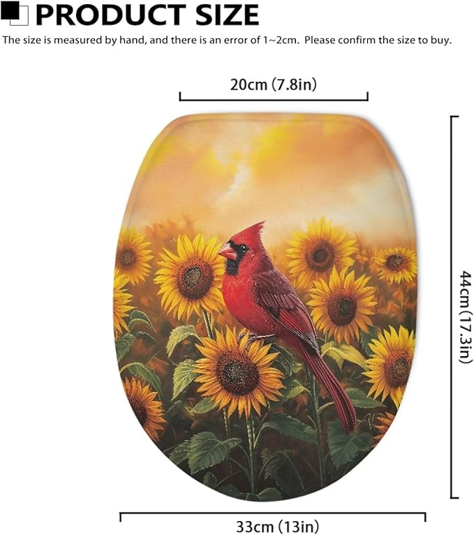 Cardinal Bird with Sunflower Toilet LId Cover Elastic Bottom Soft and Breathable Seat Covers Toilet Seat Cover Set Washable Reusable Toilet Seat Lid Cover