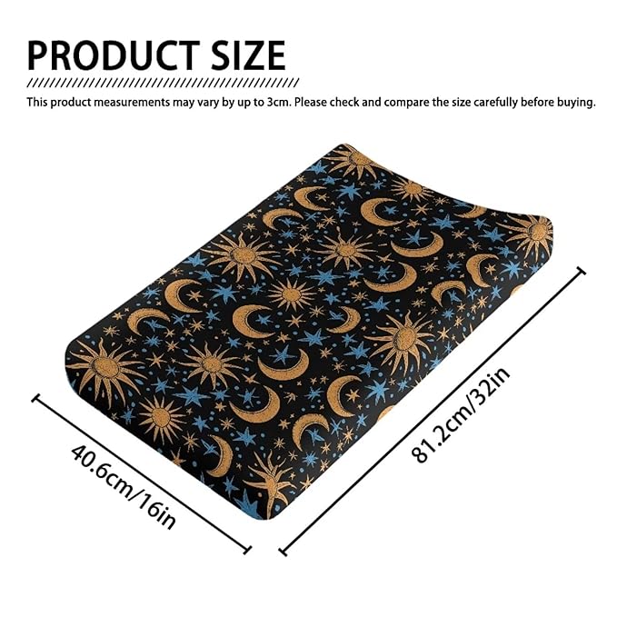 Golden Sun and Moon Diaper Changing Pad Cover Neutral Blue Star Baby Changing Table Covers Newborn Infant Changing Table Sheets Mats