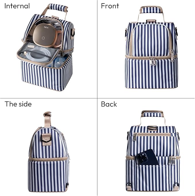 NCVI Breastmilk Cooler Bag with 2 Ice Pack, Breast Pump Bag with Cooler Fits 6 Bottles, Double Layer Breast Milk Baby Bottle Cooler Bag, for Travel, Nursing Mom Daycare, Work, Picnic (Stripe)