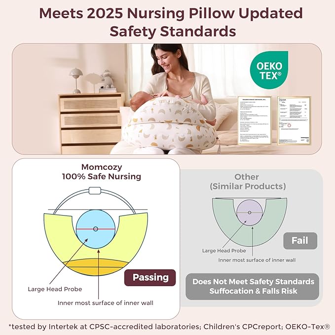 Momcozy Original Nursing Pillow for Breastfeeding-Innovative Safety Guard - Wider Feeding Pillows for More Support for Mom & Baby- Easier Nursing & Hand Free- Fit for All, Removable Cotton Cover
