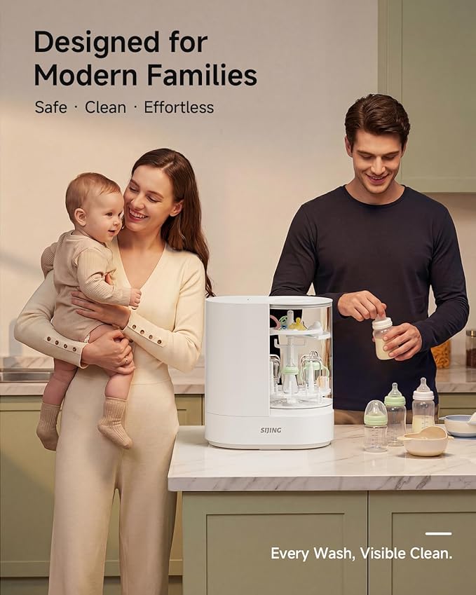 SIJING Bottle Washer & Sterilizer Dryer, Glass Baby Bottle Washer, No Plastic Contact, Automatic Bottle Cleaner with 360° Spray, High-Temp Steam for Pump Parts