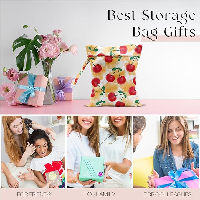 Wet Bag, Wet Dry Bag, Waterproof Swim Bags, Machine Washable Reusable Bags for Beach, Pool, Diapers, and Dirty Yoga Gym Clothes(Watercolor Cherry & Yellow Splash Pattern