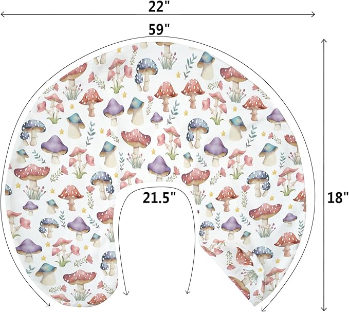 Fairytale Mushroom Baby Nursing Pillow Covers for Boy Girl Colorful Mushrooms Floral Leaves Nursing Pillowcase for Breastfeeding Pillows Magical Plant Soft Stretchy Slipcovers for Newborn Infant