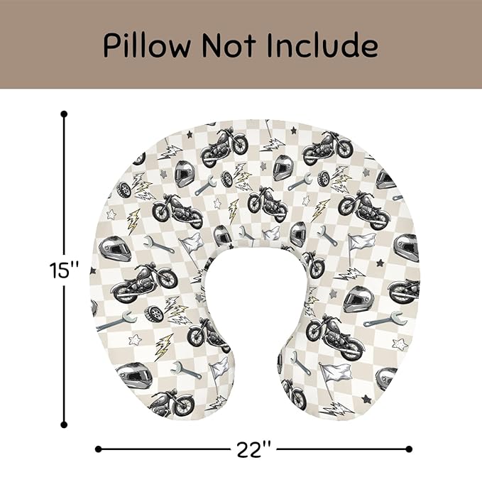 Cute Motorcycle Flag Plaid Nursing Pillow Cover Stretchy and Soft for Baby Girls Boys Motor Bikes Stars Breastfeeding Pillow Slipcovers for Race Vehicles Standard Nursing Pillows for Newborn