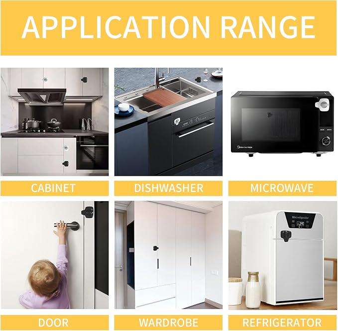 Baby Proof Oven Lock Child Safety Oven Door Lock for Toddlers Heat-Resistant Adhesive no Tools Need or Drill (Black-2Pcs)