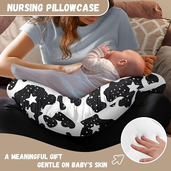 Nursing Pillow Cover Cow Moon Star Quick-Dry Fabric Fits The Original Support Pillow for Breastfeeding and Bottle Feeding Stretchy Nursing Pillow Cover