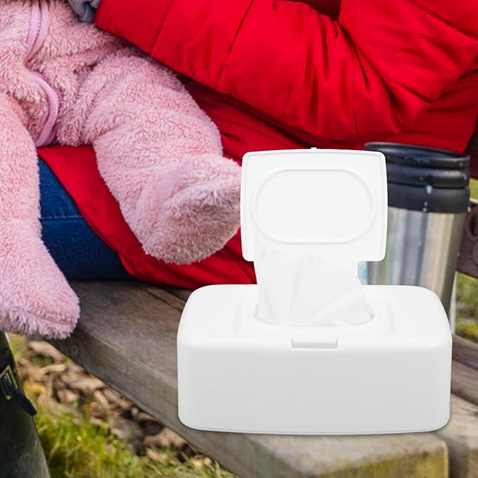 Ipetboom Baby Wipes Dispenser Refillable Wet Tissue Holder with Nonslip Base and Dust Cover Portable Wipe Storage Box for Nursery Kitchen Bathroom 6.69X4.13X2.36In