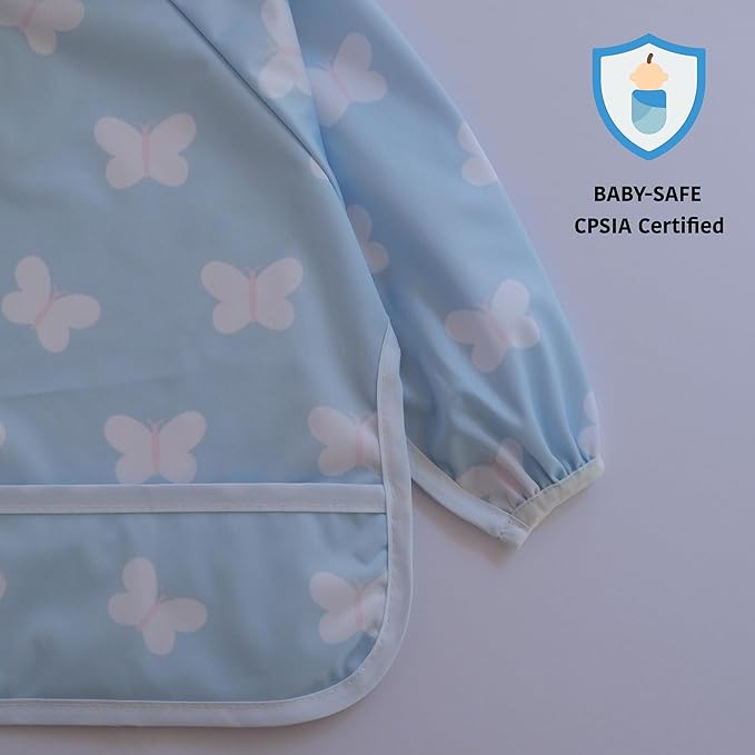 Waterproof Long Sleeve Bib – Machine Washable Baby Bibs for Eating – Baby Smock Bib for Toddler – BLW Supplies for Baby