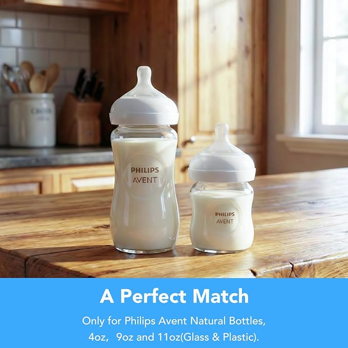 Replacement Nipple Collar Rings Compatible with Philips Avent Natural Baby Bottles, Fits 4oz, 9oz, 11oz Plastic & Glass, BPA-Free, Secure Latch, Leak-Proof Screw Cap Ring, 4-Pack
