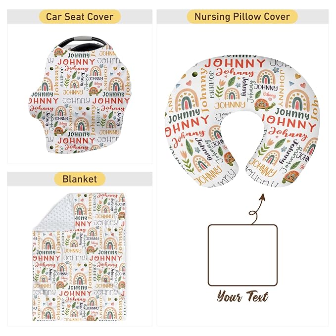 Baby Nursing Pillow Cover - Personalized Name Breastfeeding Pillow Cover with Turtle Pattern, Stretchy Removable U-Shaped for New Moms, Soft Breathable Slipcover for Infant Boys Girls
