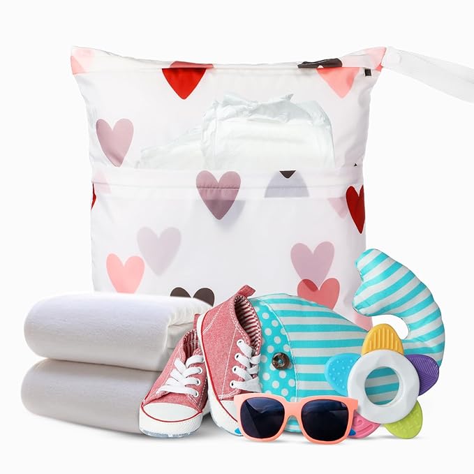 Frienda 4 Pieces Cloth Diaper Wet Dry Bag, Waterproof Reusable Washable Bag for Baby Items and Travel Zippered Pockets with Handle, Beach, Swimsuit, Dirty Gym Clothes and Toiletries(Boho)