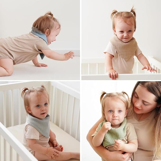 Muslin Baby Bibs for Boys Girls, Soft Cotton Baby Drool Bibs, Drooling and Teething Bibs for Infant, Newborn
