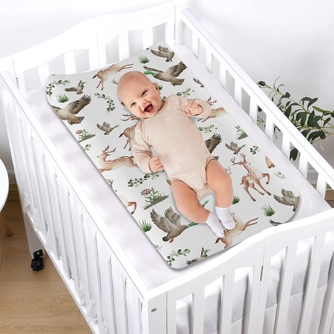 Wild Animals Hunting Baby Changing Pad Cover Sheets for Boys & Girls 32''x16'' Hunting Animals Boho Leaves Unisex Fitted Diaper Change Table Sheets Soft Breathable Changing Table Mats