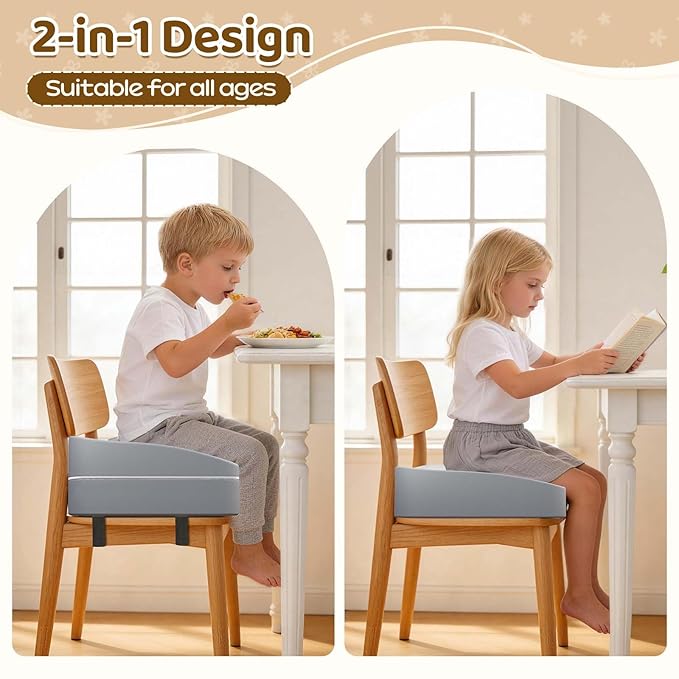 Ergonomic 2-in-1 Toddler Booster Seat for Kitchen Chair, Booster Seat for Dining Table Promotes Good Posture, Non-Slip Base & TPU Waterproof Cover & Double Safety Strap, fit for 18 Months to 5 Years