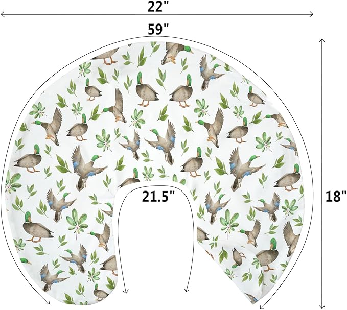 Wild Ducks Green Leaves Baby Nursing Pillow Covers for Boy Girl Green Mallard Ducks Nursing Pillowcase for Breastfeeding Pillows Duck Hunting Animals Soft Stretchy Slipcovers for Newborn Infant