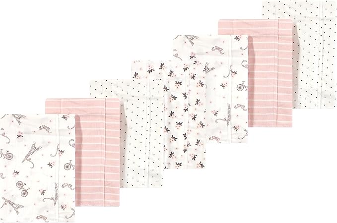 Luvable Friends Hudson Baby Flannel Burp Cloths 7pk, Eiffel Pink