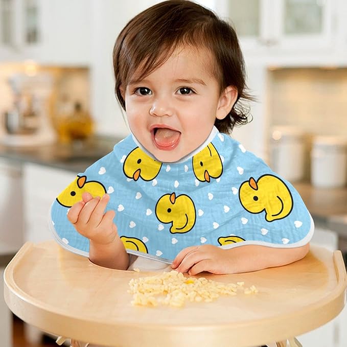 Cartoon Cute Duck Heart Pattern Muslin Burp Cloths for Baby 4 Pack 100% Cotton Baby Washcloths Bibs for Boy Girl