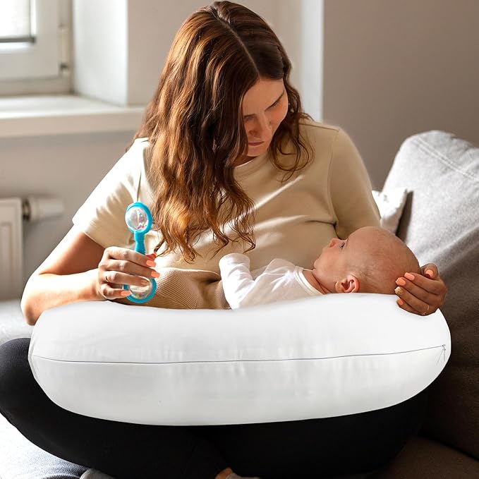 Hooyax Waterproof Nursing Pillow Cover, Stretchy Nursing Covers for New-Designed Breastfeeding Pillows, Adorable Infant Feeding Pillow Slipcover for Baby Boy and Girls (White)