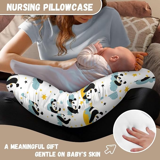 Panda Moon Baby Feeding Pillow Cover Super Soft and Stretchy Personalized Breastfeeding Pillowcase Newborn for Boys Girls, 1 Pack