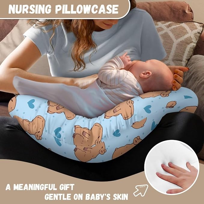 Capybara Pillow Cover Girls Baby, Cute Breastfeeding Pillow Cover for Baby, Snug Fits Newborn Nursing Pillow Case, Super Soft Breathable