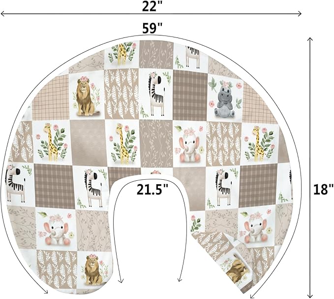 Boho Safari Animals Baby Nursing Pillow Covers for Boy Girl Lion Elephant Zebra Hippo Floral Leaves Nursing Pillowcase for Breastfeeding Pillows African Jungle Zoo Soft Stretchy Slipcovers for Infant