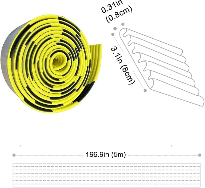 16.4ft/5m High-Visibility Edge Guard, Self-Adhesive Thick Foam Safety Bumper Roll, Yellow Black Edge Corner Protector Padding, Walls Furniture Doorways Home Office (3.1in/8cm Wide)
