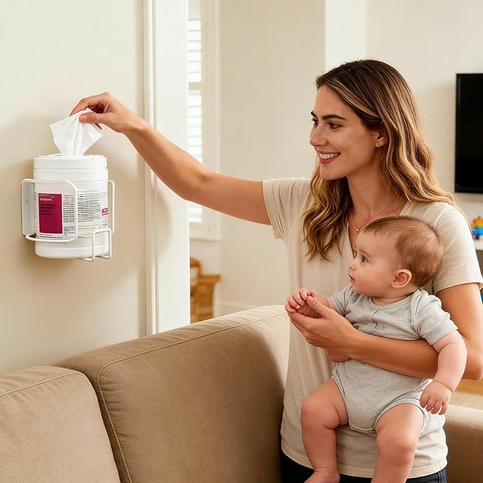 Drill-Free Wipes Holder Wall Mount, Cleaning Wipes Holder, Wall Bracket for Cleaning Wipes Ideal for Office Classroom Kitchen Bathroom Household Gym - No Wipes Included