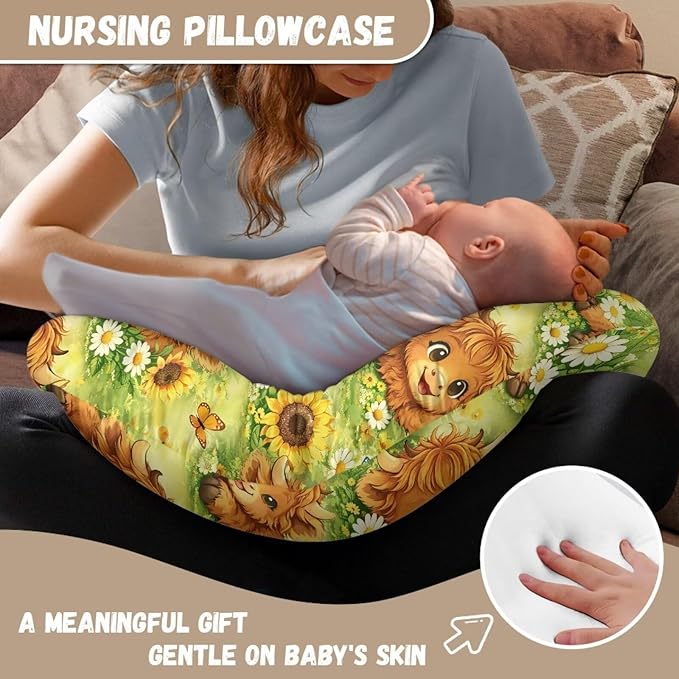 Jeiento Soft Nursing Pillow Covers Cartoon Highland Cow Pillow Covers Soft Adorable Slipcover with Zipper Soft Comfortable Breastfeeding Pillow Slipcovers for Mother