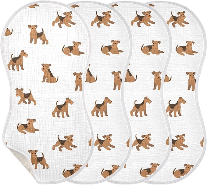 vvfelixl Muslin Burp Cloths Cartoon Happy Airedale Terrier Dog Baby Washcloths for Baby Girl Boys 2 Pack