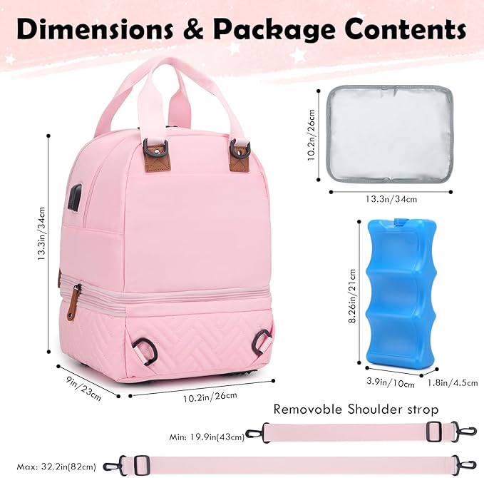 Breast Pump Bag for Spectra S1/S2 - Spectra Pump Bag with Ice Pack & Waterproof Mat, Portable Breast Milk Cooler Case for Work, Travel and Family Use, Pink