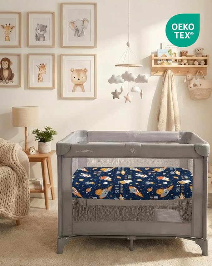 Pack and Play Sheets Fitted - 2 Pack Mini Crib Sheets for Pack N Play Mattress - Unisex Playard Microfiber Bedding for Boys & Girls - Soft, Breathable and Wrinkle Free - Oeko-Tex, 38 x 26in - Cosmo