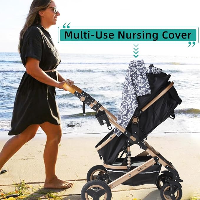 Nursing Cover for Mom Breastfeeding, Baby Privacy Nursing Covers Up Breathable Cotton with Ajustable Hoop for Mother (Grey)