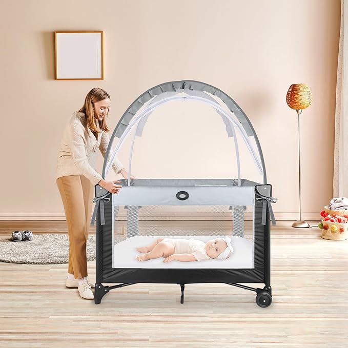Crib Tent to Keep Baby from Climbing Out - Crib Net to Keep Baby in - Mesh Crib Climbing Prevention, Pop Up Baby Crib Tent, Two-Way Self-Locking Metal Zipper (Grey, Small)