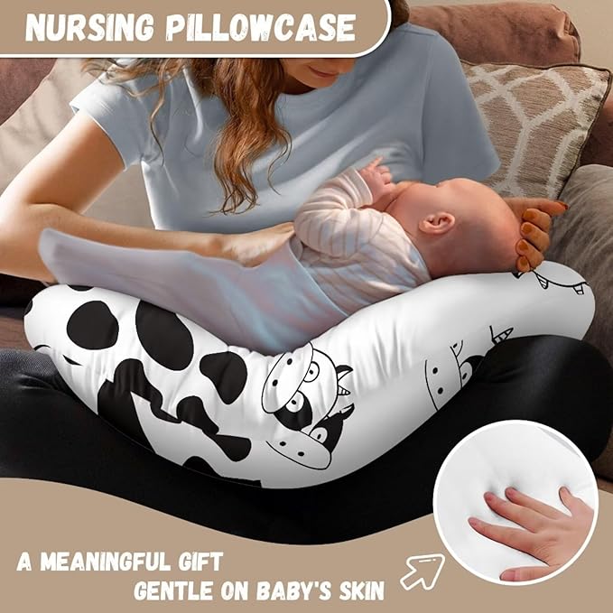 Cute Black Cow Spots Nursing Pillow Covers for Breastfeeding and Bottle Feeding Ultra Soft Pillowcase Comfortable Removable Covers