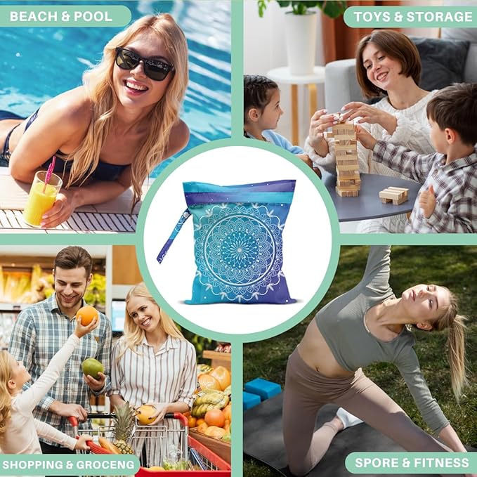 Mandala Large Wet Bag Travel Laundry Bags - Waterproof with Handle, Washable Dirty Clothes Bags for Travel, Wet & Dry, Gym Bag, Swimming Pool, College Dorm